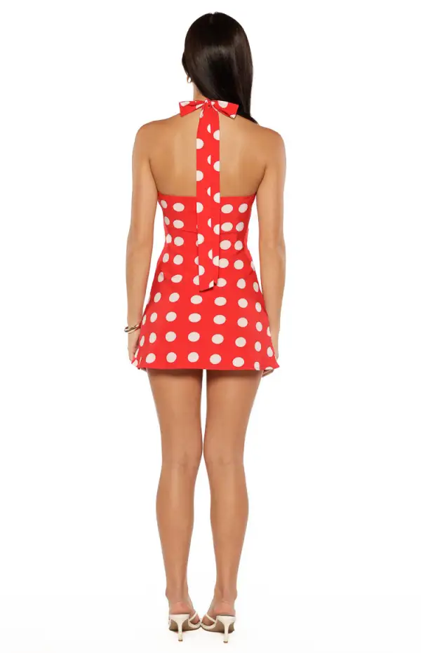 Halter Neck Polka Dot A Line Backless Mini Dress