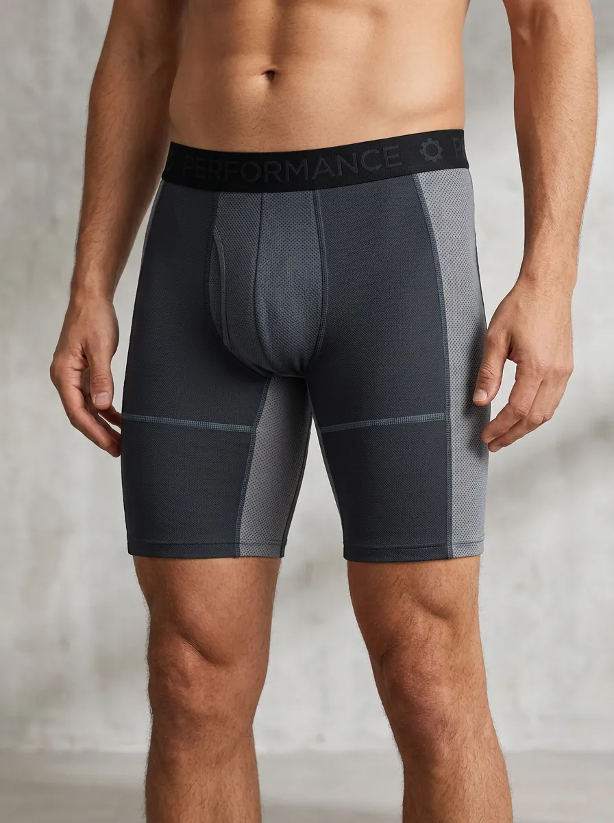 Men's Athletic Performance Grey Mesh Printed Boxer Briefs