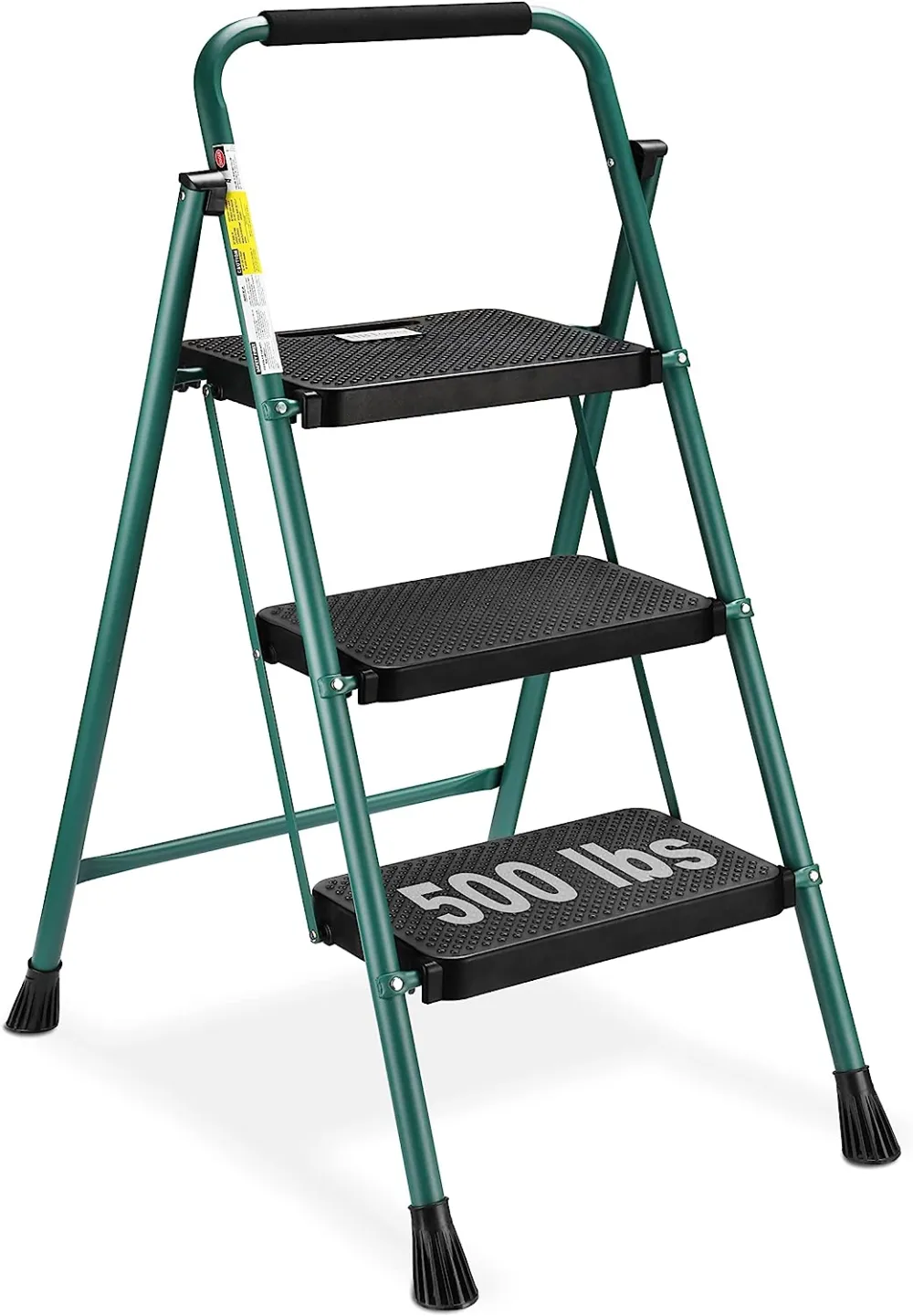 3 Step Ladder, Folding Step Stool with Wide Anti-Slip Pedal, 500lbs Sturdy Steel Ladder, Convenient Handgrip, Lightweight, Portable Steel Step Stool, Black