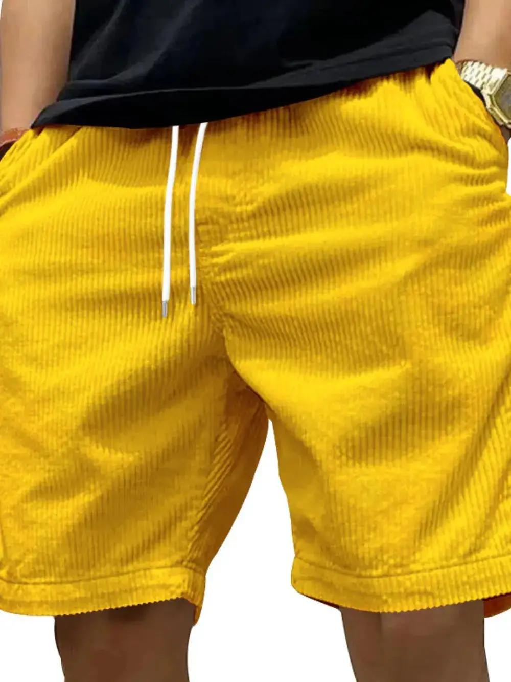 Minimal Drawstring Cotton Blend Casual Shorts