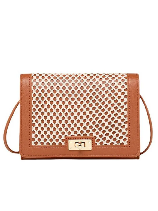 Urban Leisure Fishnet Leather Stitching Shoulder Bag Daily Commuting Ladies