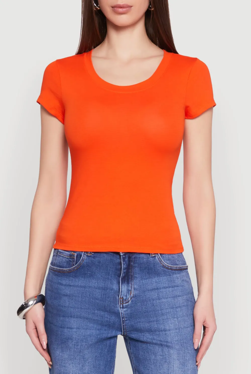 Fitted Round Neck Short Sleeved T-Shirt