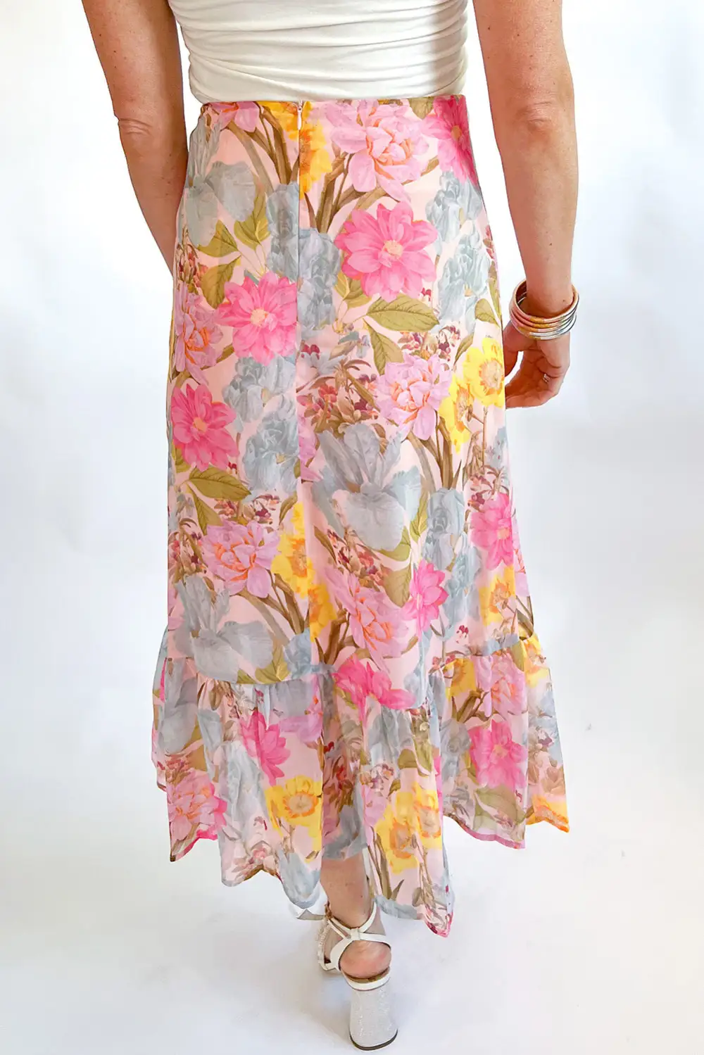 Midi Floral Ruffle Skirt