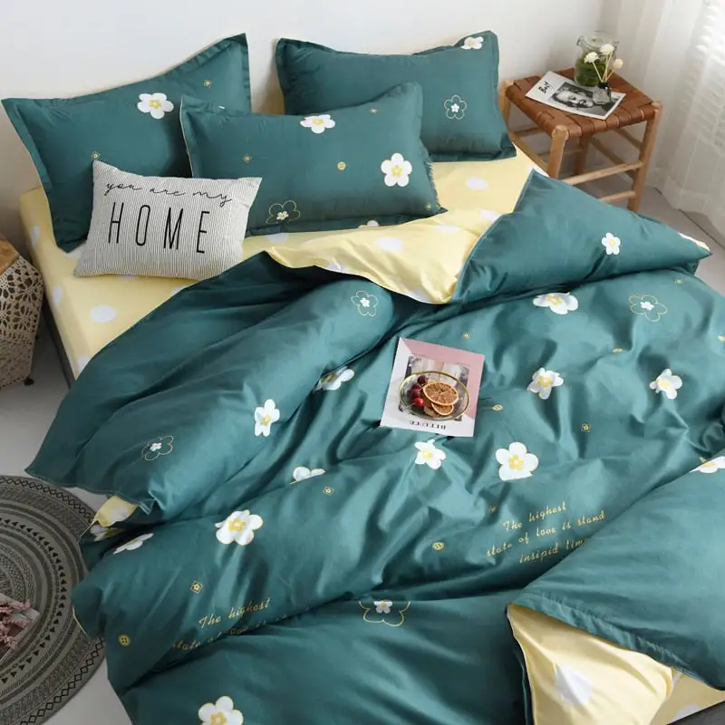 (Store Closing Sale) Flower Duvet Cover Bedding Set Peach Daisy Pastoral style Flat Bed Sheet