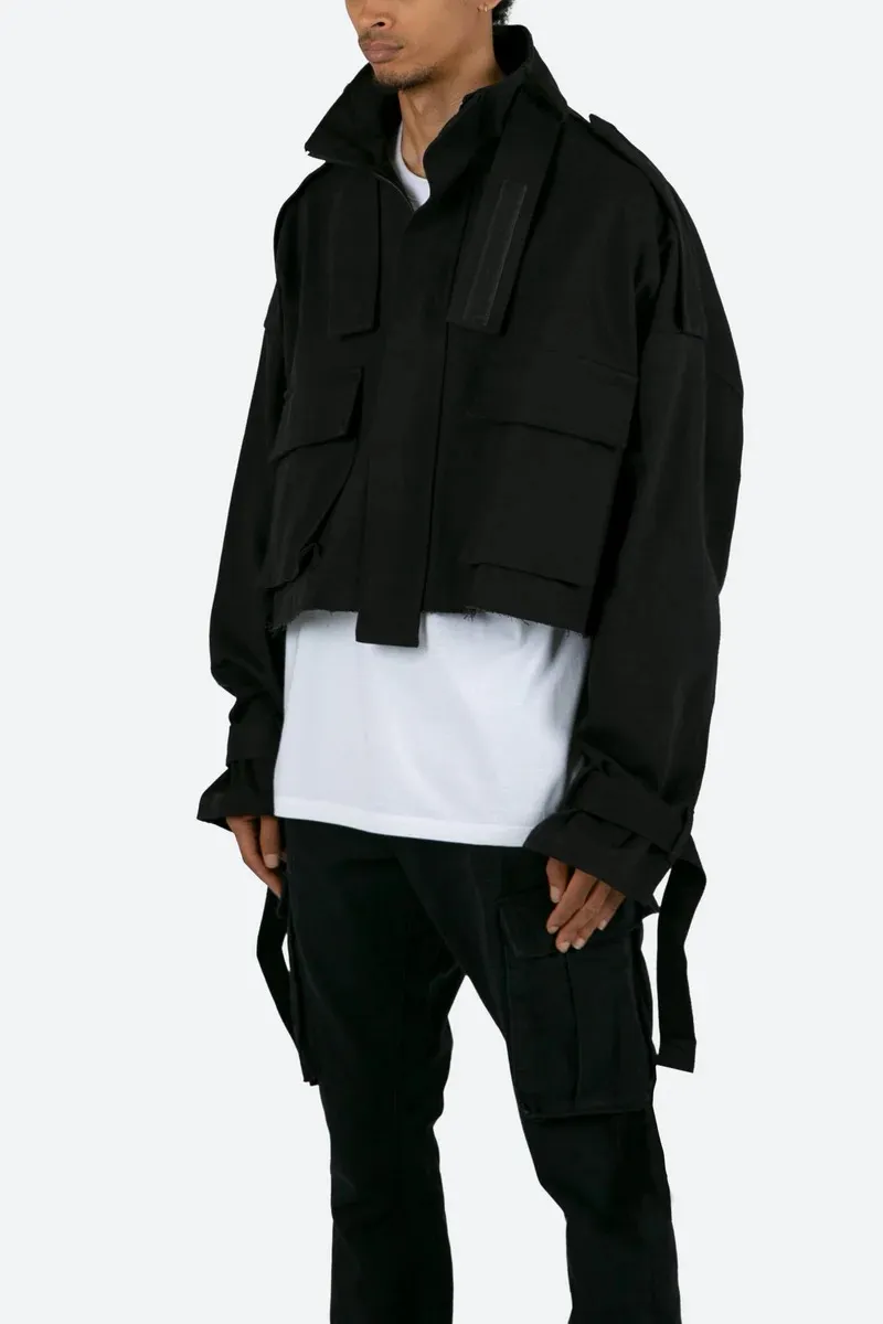 JET BLACK CROP STYLE CARGO JACKET