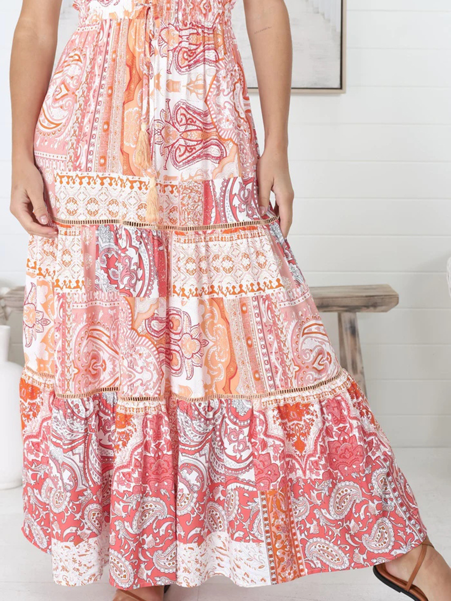 Boho high-waisted print half skirt