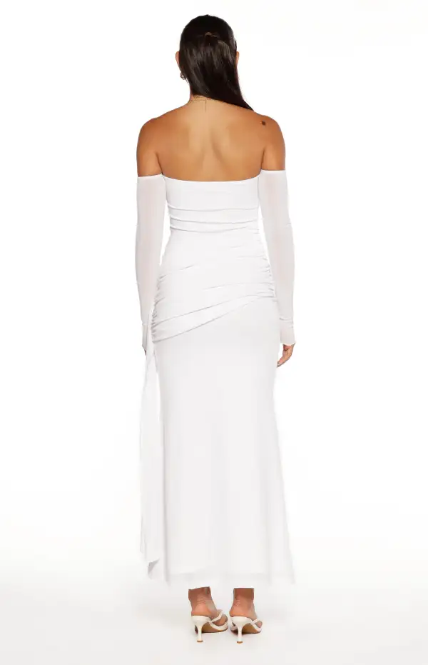 Ruched Strapless Long Sleeve Maxi Dress
