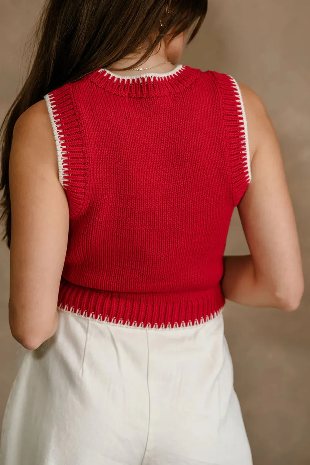 Contrast Color Trim Sweater Vest