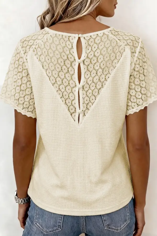 Soft Lace Detail V Neck Button Front Blouse