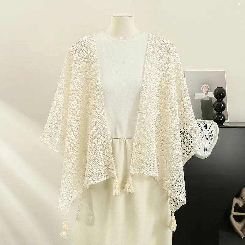 Retro Ethnic Holiday Style Knitted Fringed Cardigan Thin Spring And Autumn Shawl