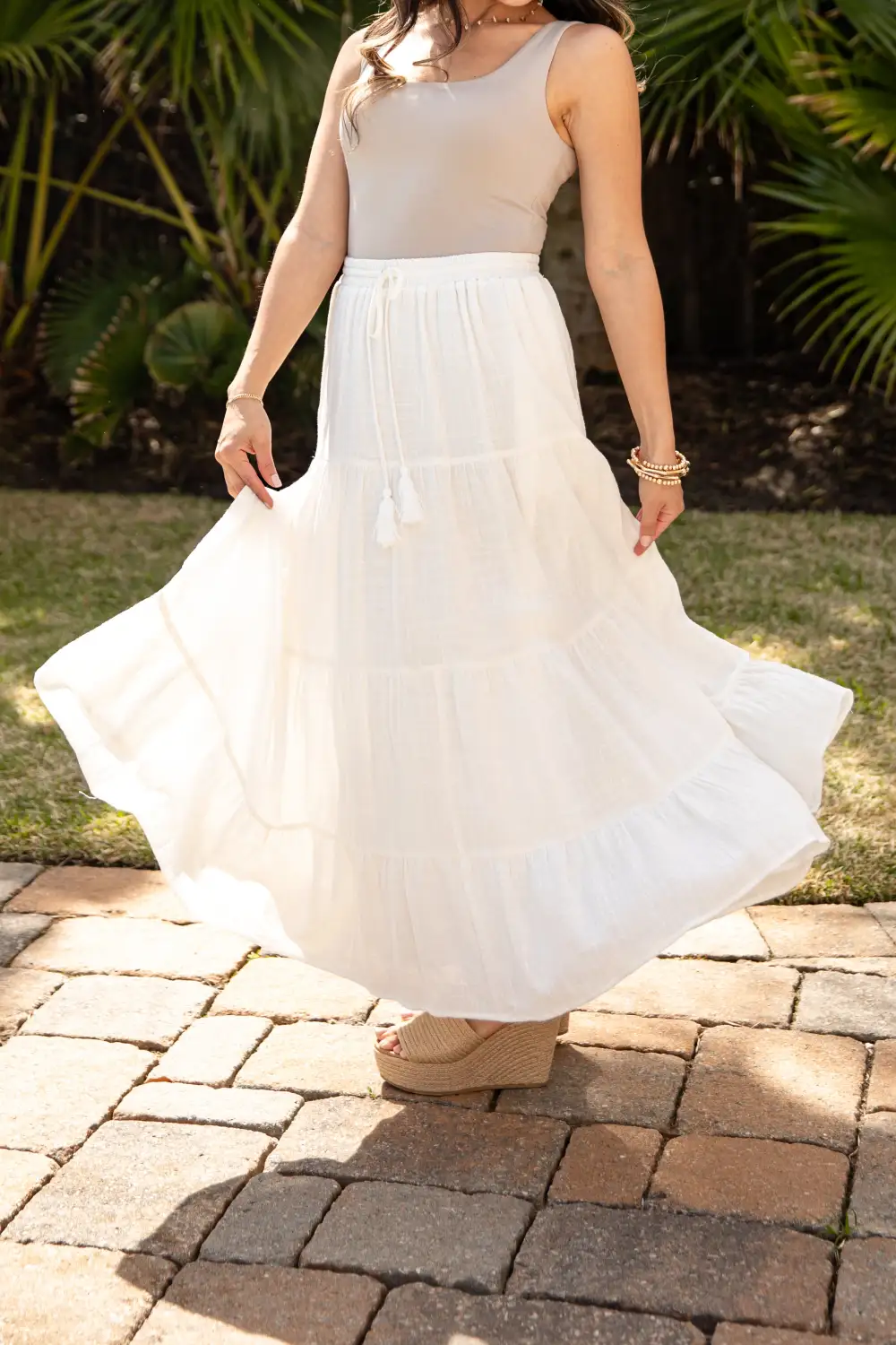 Utility Mid Rise Elastic Waist Drawstring Maxi Skirt
