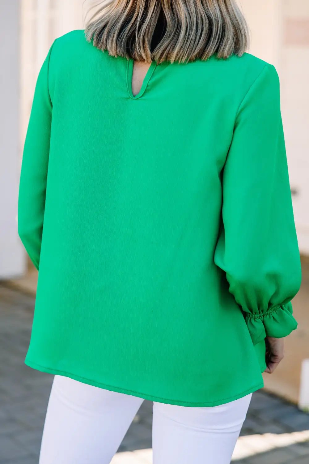 Tried And True Kelly Green Ruffled Blouse