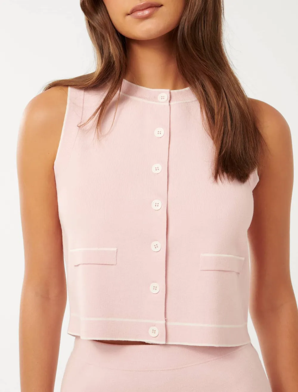 Tipped Button Through Knit Tank