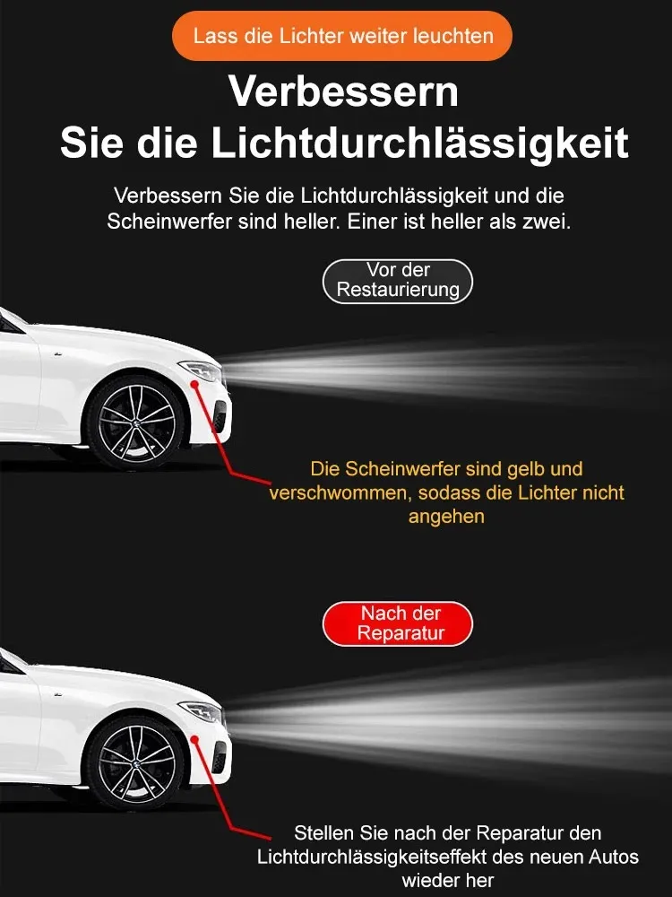 【5 Sekunden Renovierung】Flüssigkeit zur Renovierung und Reparatur von Autoscheinwerfern