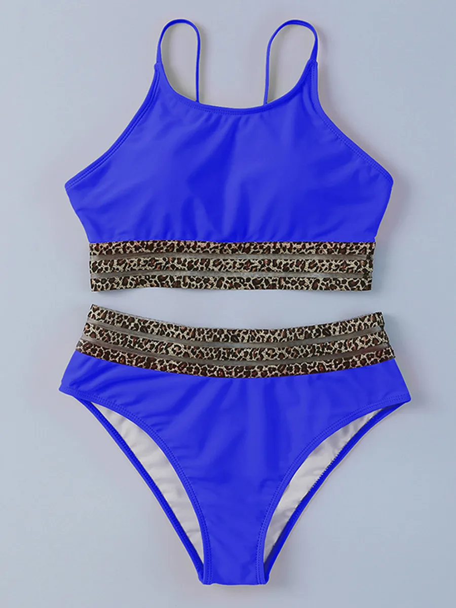 Sexy Swimsuit Leopard Mesh Stitching Swimsuit Suit
