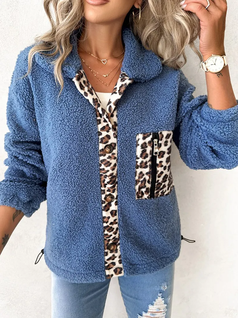 Casual leopard print sherpa jacket