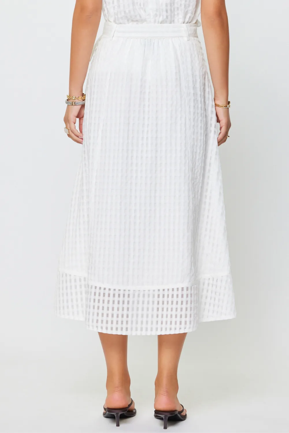 Flared Wrap Style Sheer Gathered Midi Skirt