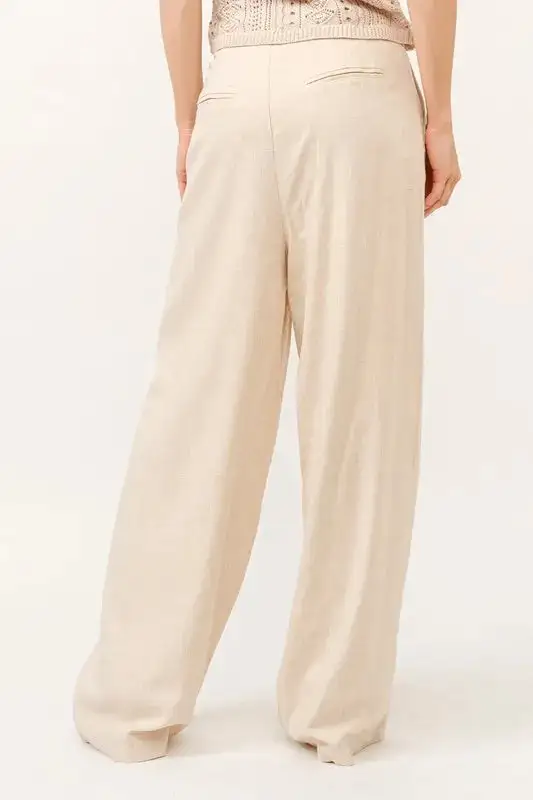 High Rise Wide Leg Linen Blended Pants