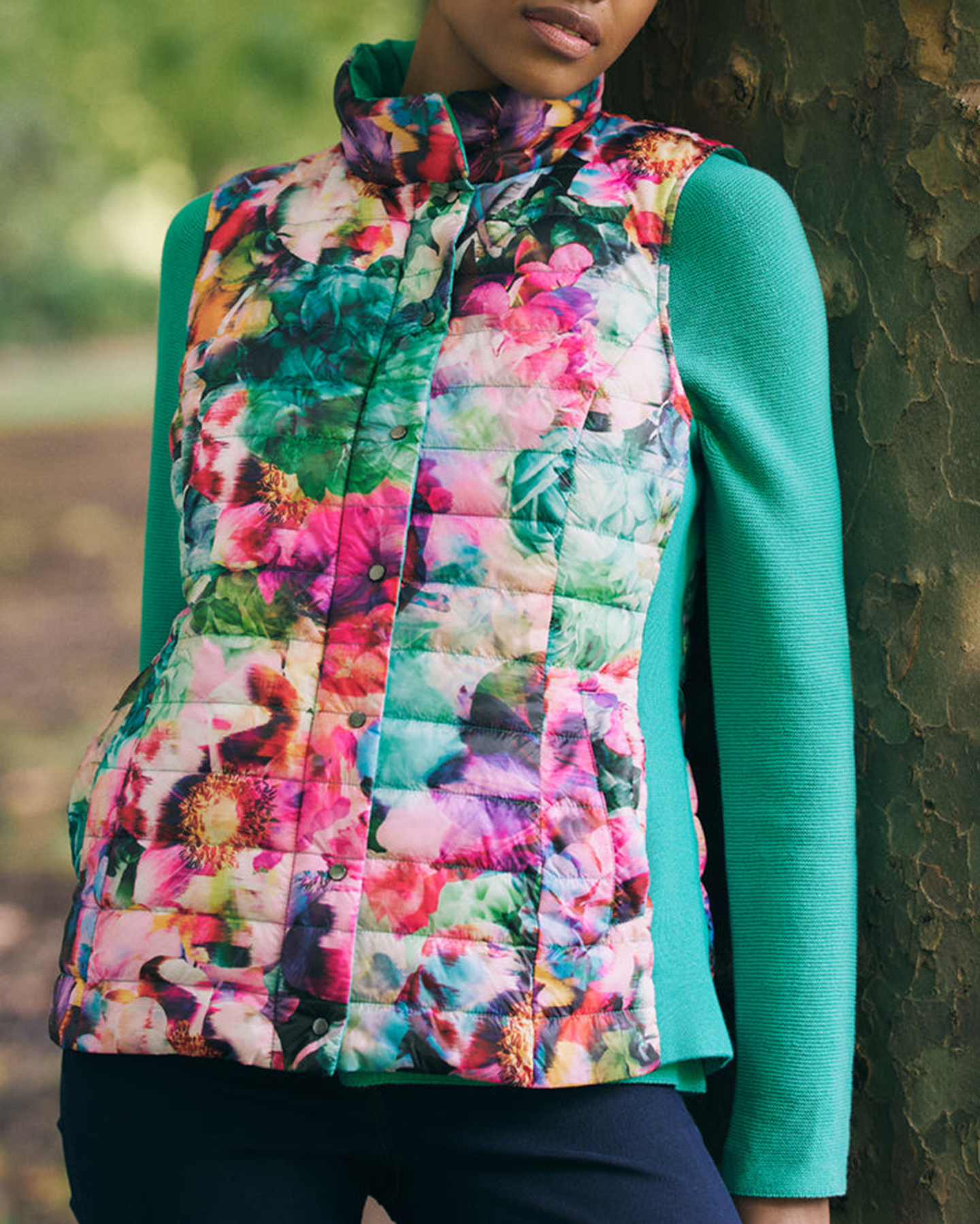 Floral Print Quilted Vest