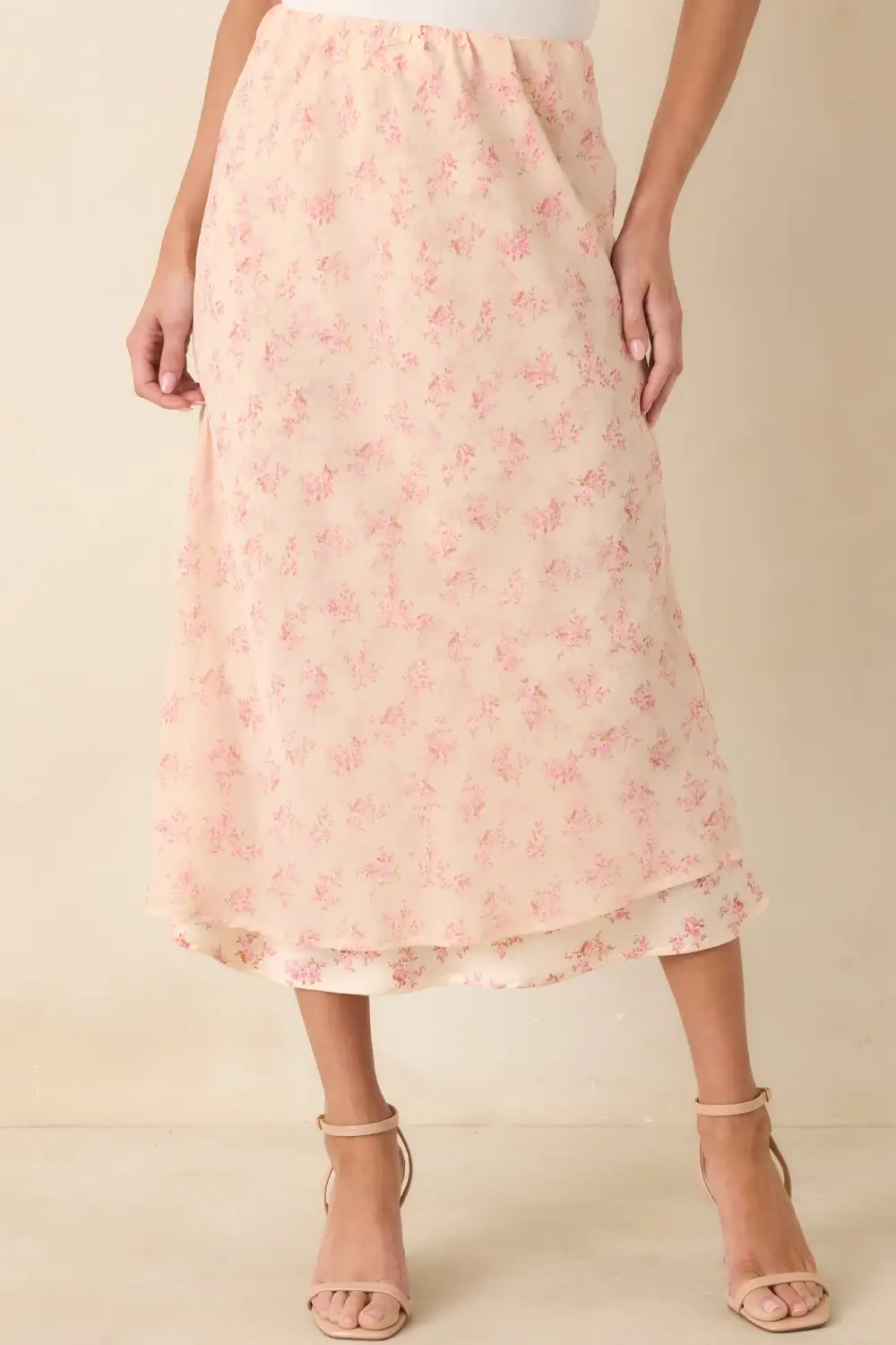 In Dreams Floral Chiffon Layered Midi Skirt