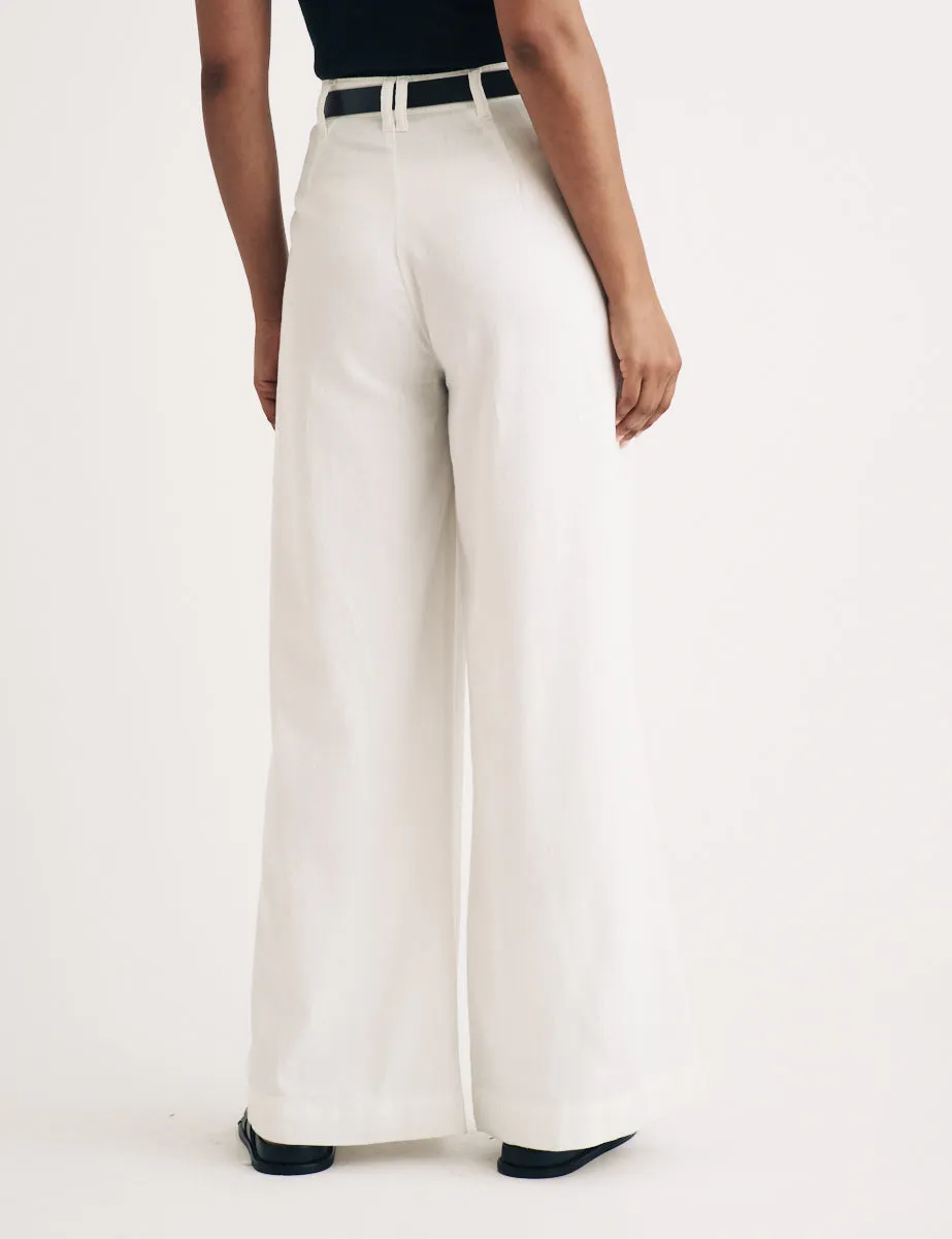 White Double Pleated Wide Leg Ava Trousers