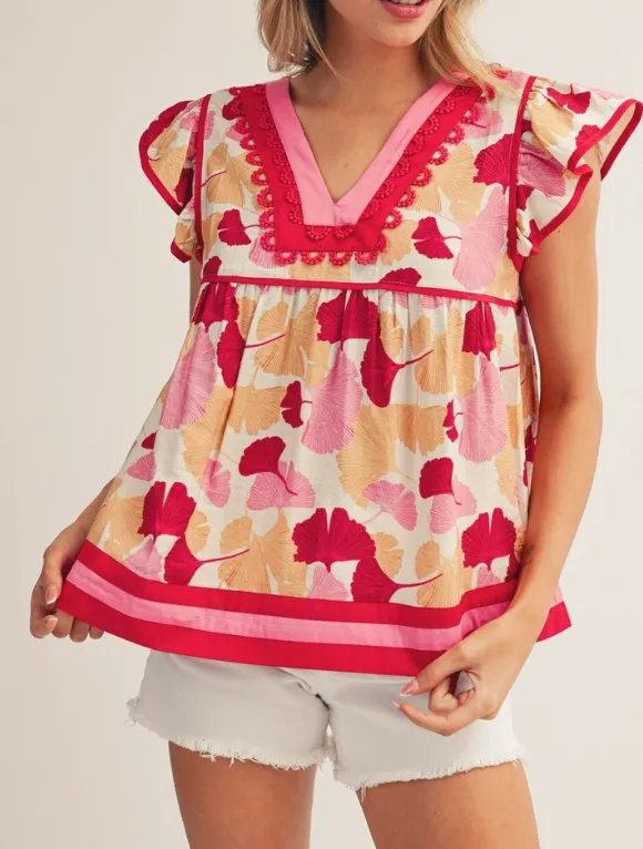 Mix Ruffle Scallop Trim Top