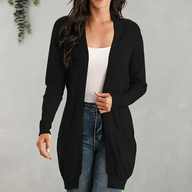 Women's Long Sleeve Knit Cardigan with Pockets in 5 Colors S-XL