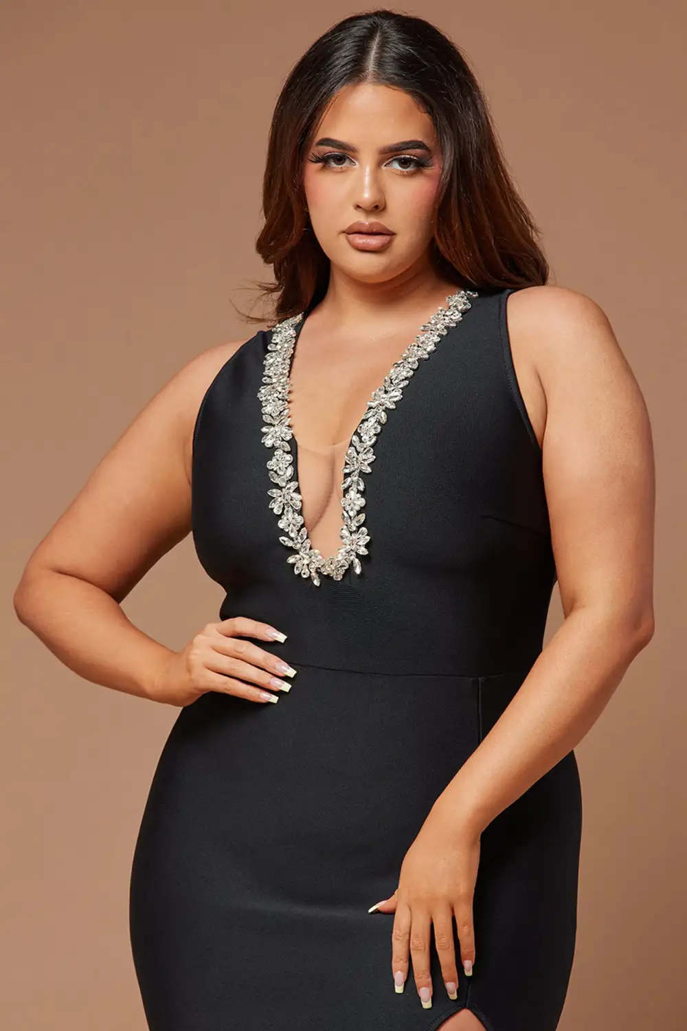 Kella Embellished Bandage Gown - Black