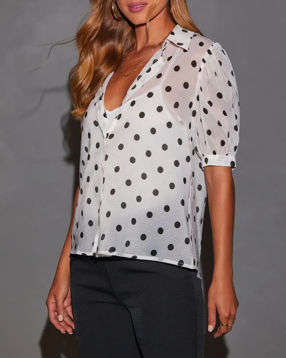 Button Down Puff Sleeve Top