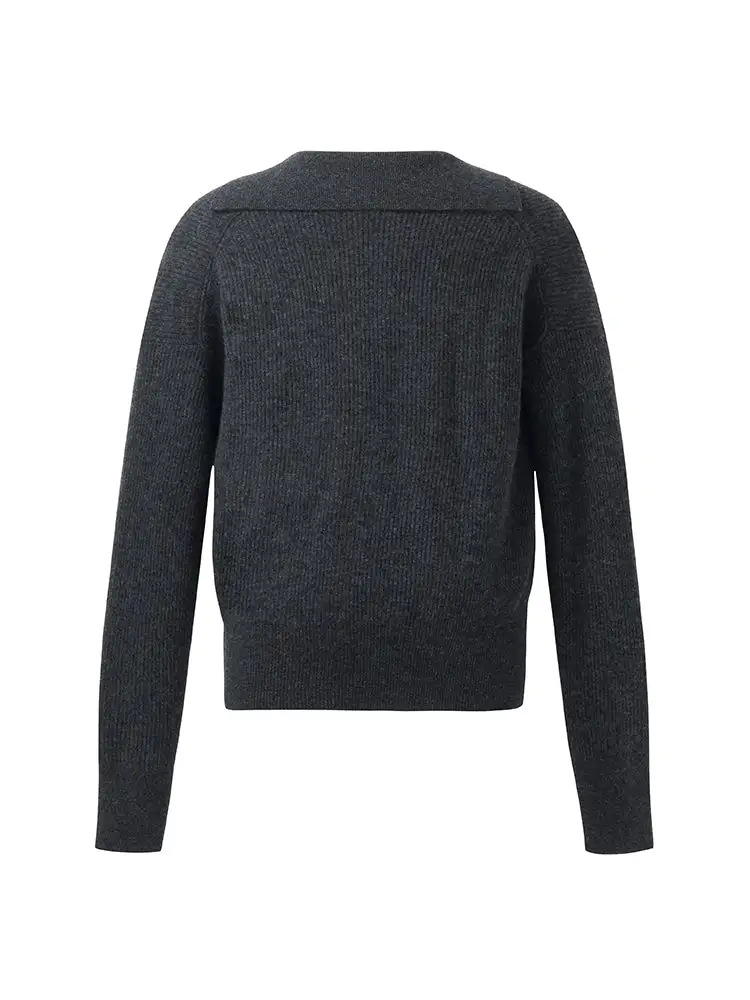 Wool Blend Lapel Women Sweater