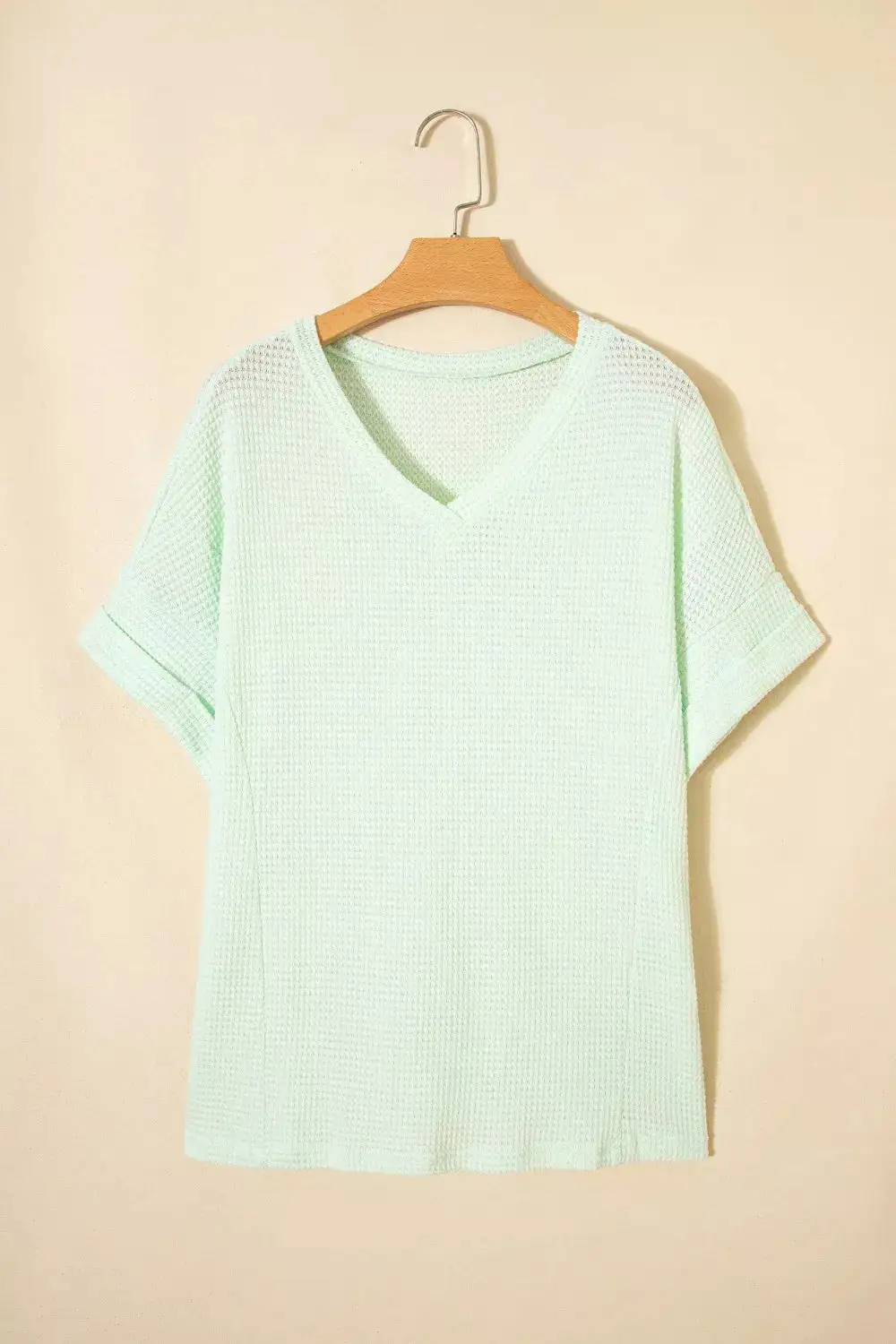 V Neck Short Sleeve Plus Waffle Knit