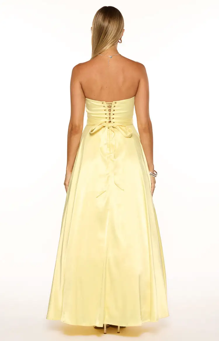 Satin Strapless A Line Maxi Dress