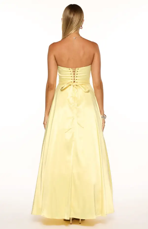 Satin Strapless A Line Maxi Dress