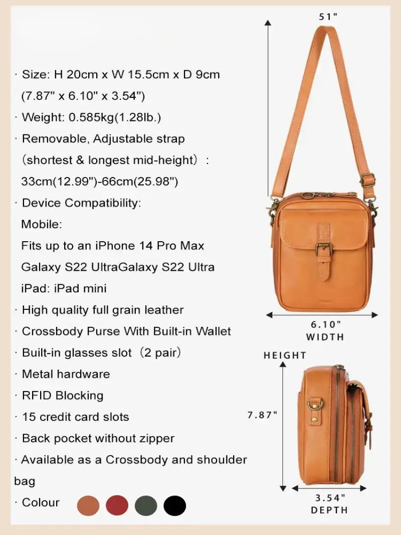 Vintage Tan Leather Crossbody Phone Bag