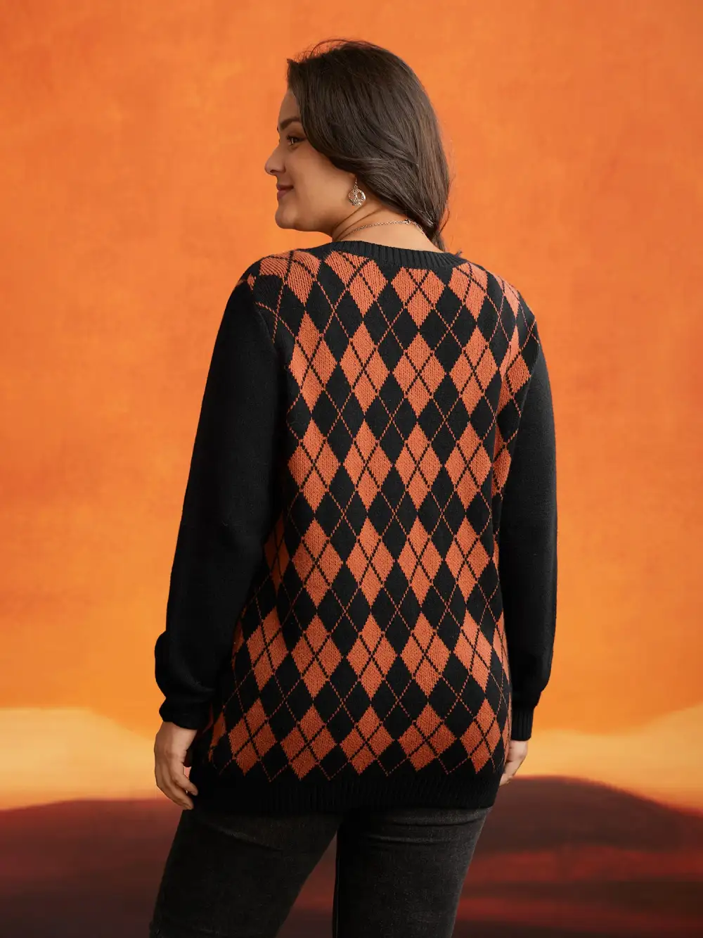 V-Neck Plaid Print Halloween Pullover