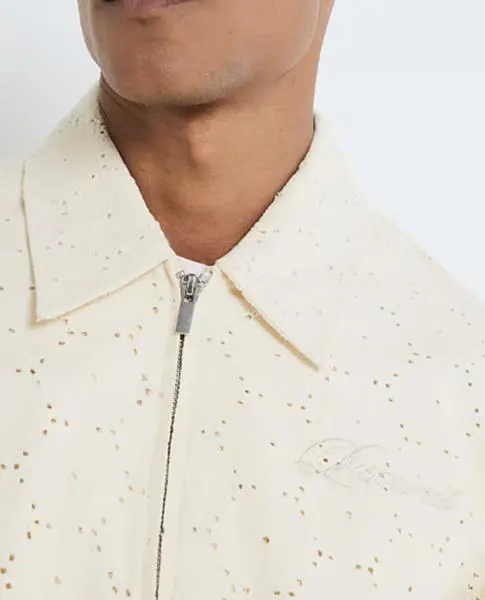 Fashionable White Hollow Embroidery Floral Men's Jacket