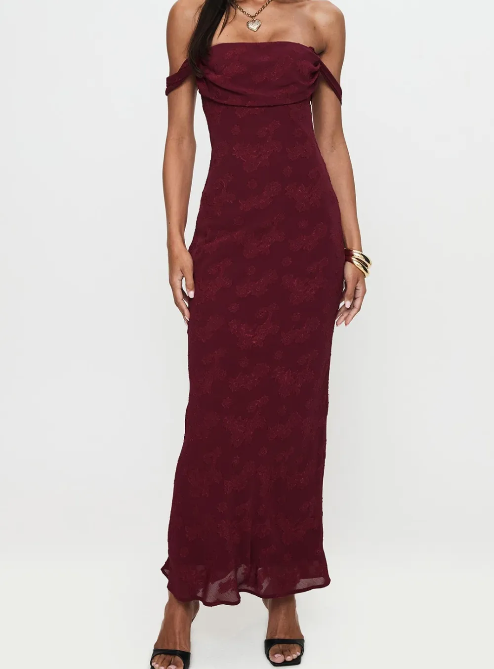 Delicate Detail Off Shoulder Maxi Dress