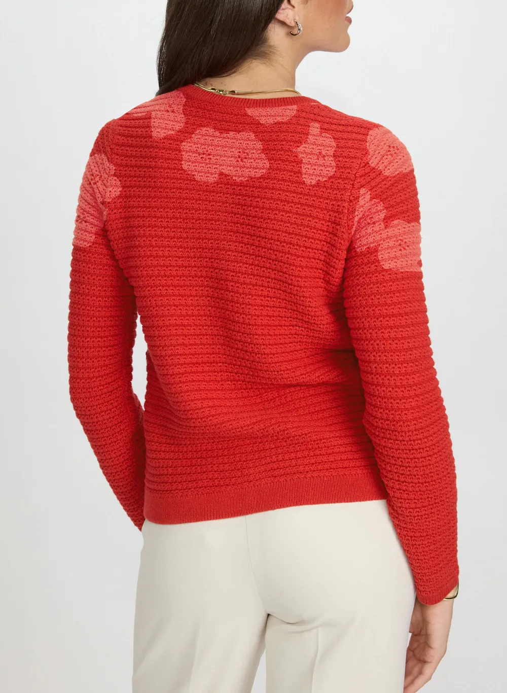 Red Textured Knit Cardigan