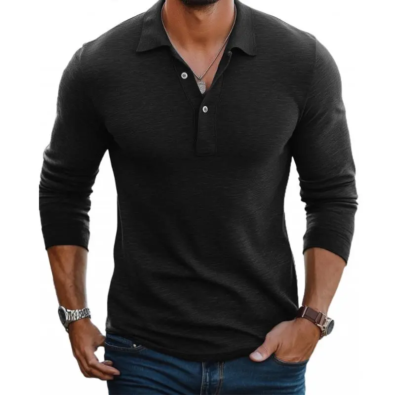 Refined Long Sleeve Collared Knit Cotton Shirt