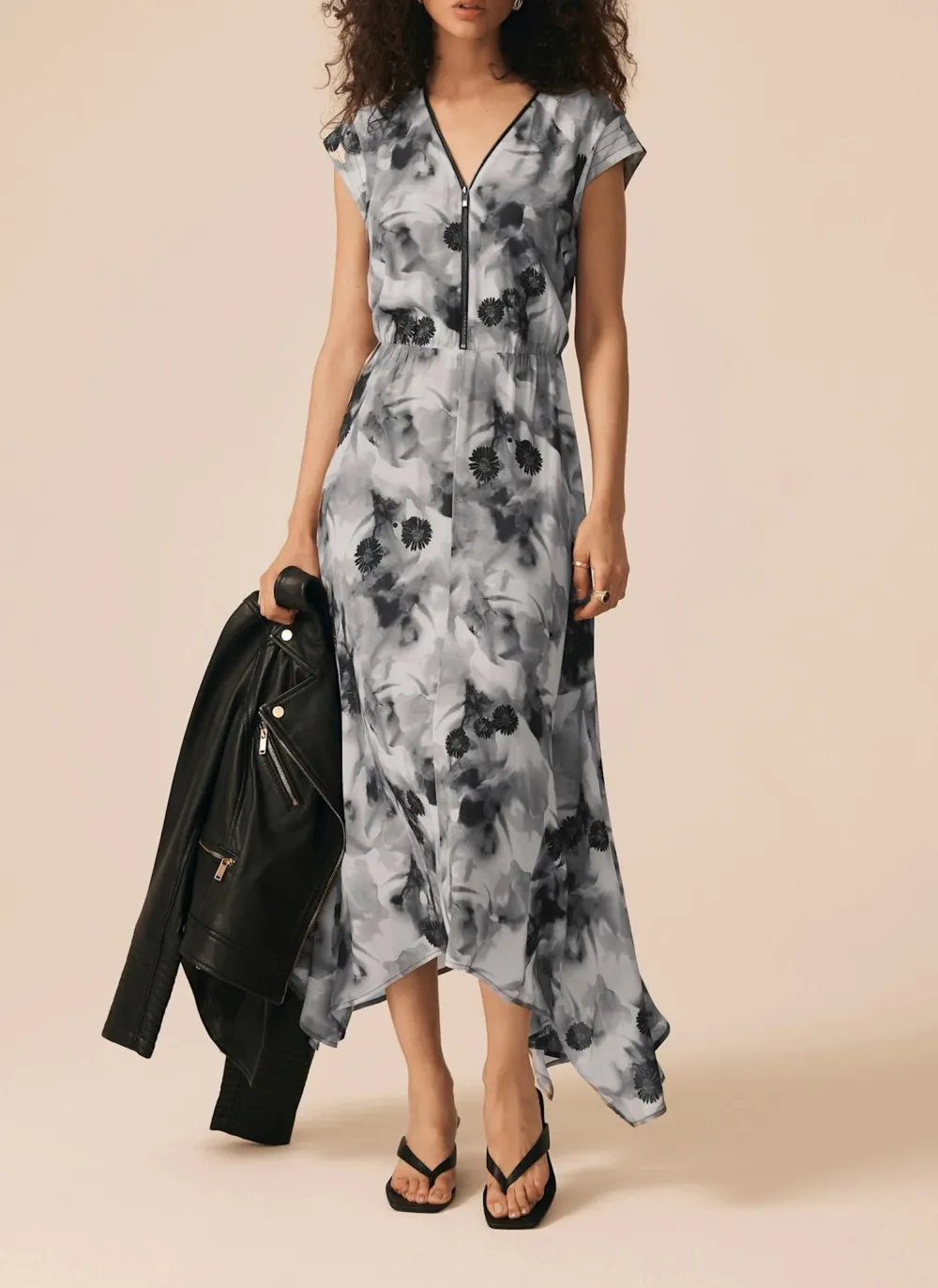 Casual Style Grey Abstract Print Midi Dress