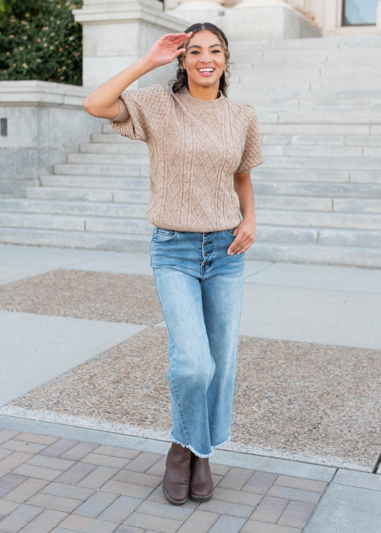 Alaina Taupe Short Sleeve Sweater