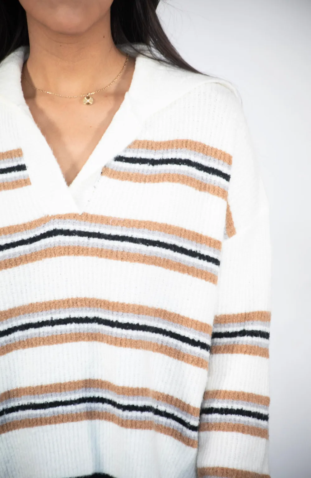 Daytime Dreaming Cream Striped Collared Sweater