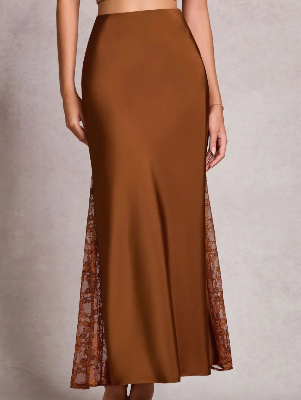 Satin Lace A-Line Midi Skirt