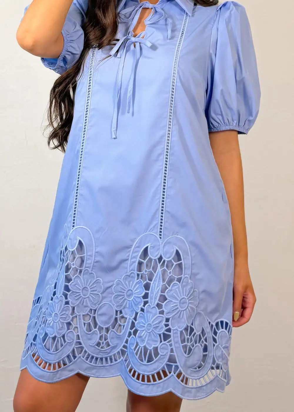 Lace Hem Puff Sleeve Casual Dress