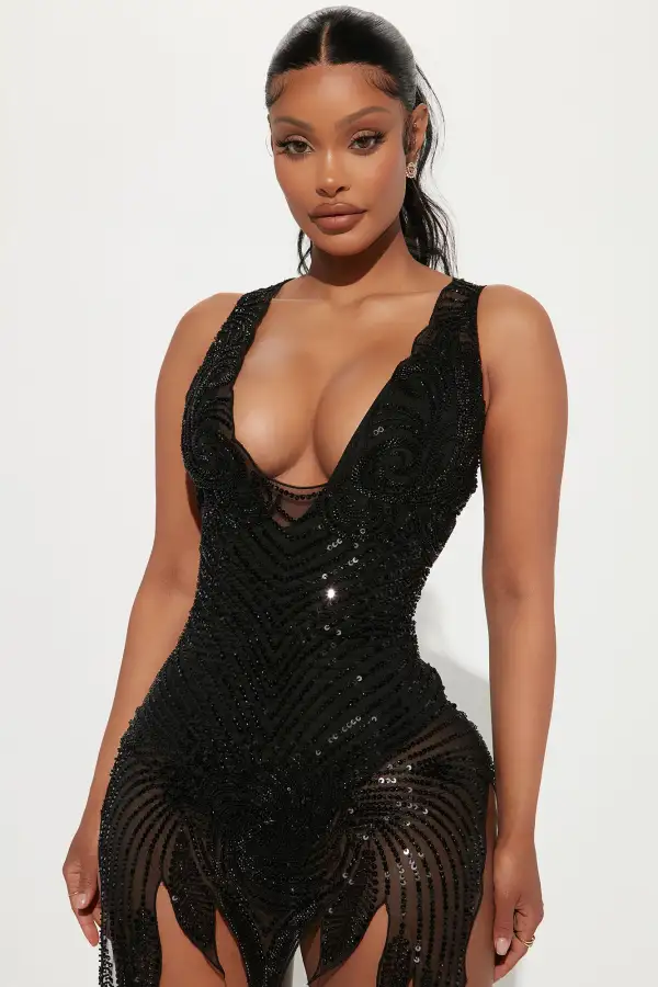Avery Sequin Mini Dress - Black