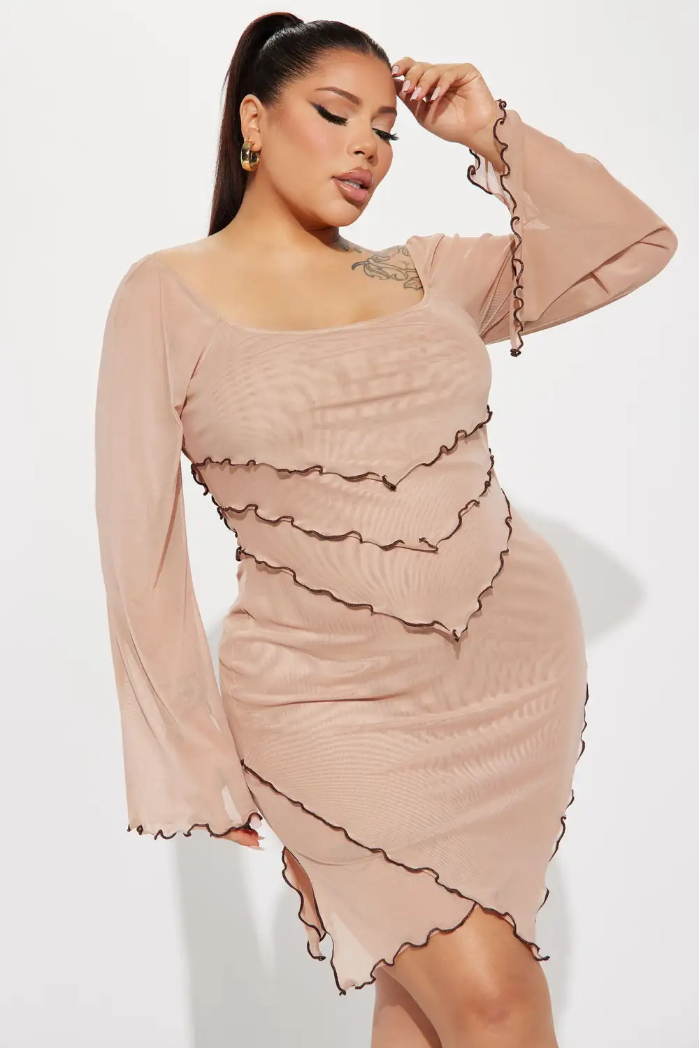 Enchanted Garden Mesh Mini Dress - Mocha/combo