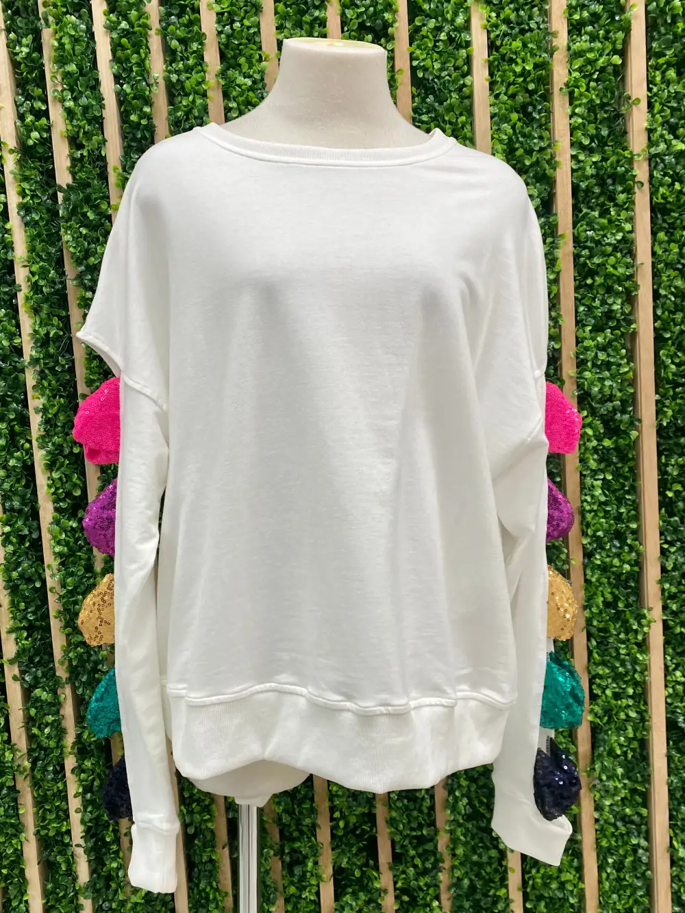 Sequin Bow Arm Sweater Top