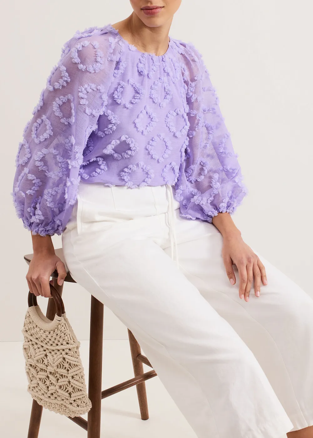 Women's Top With Lively Design And Semi-Sheer Sleeves