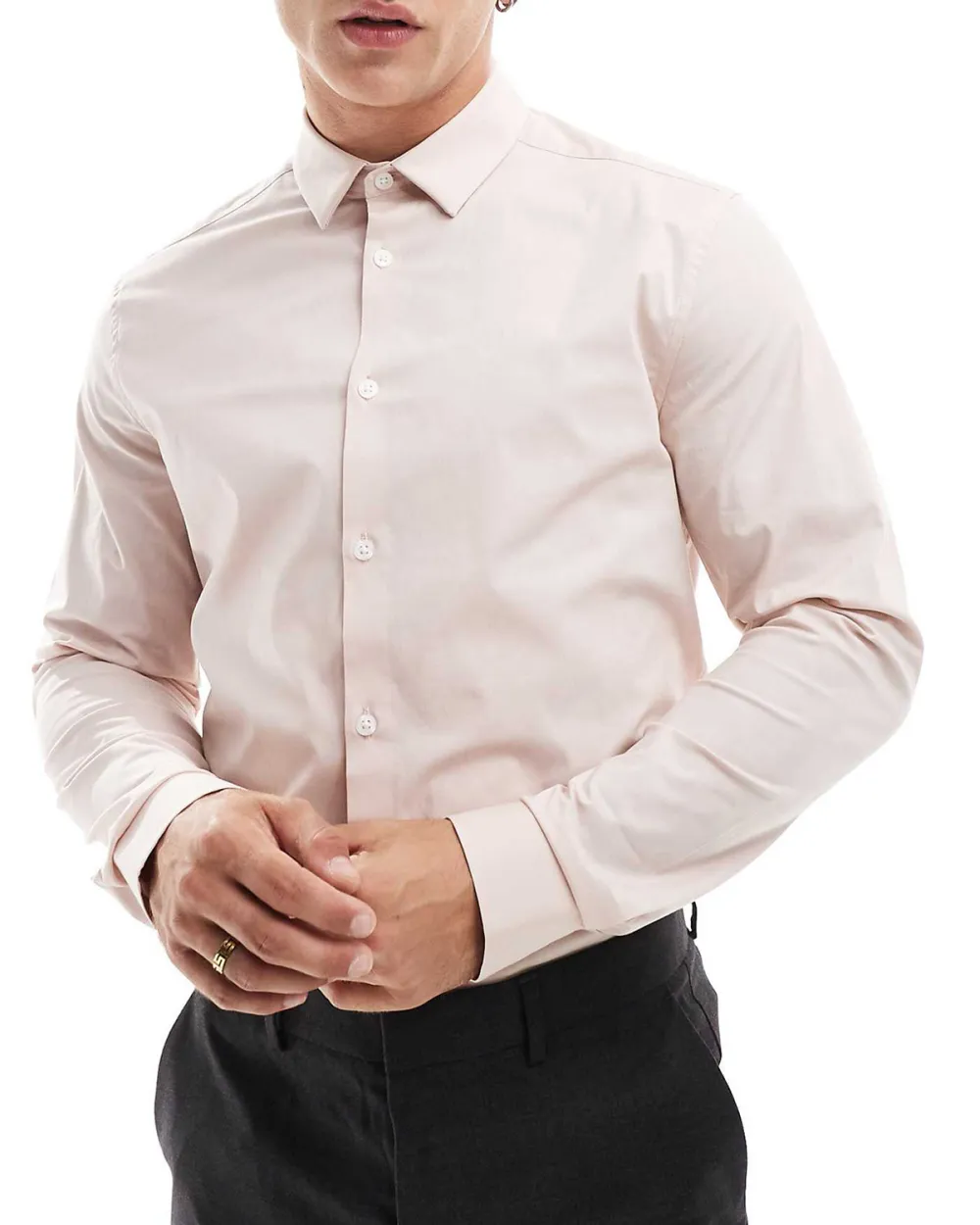 Slim Poplin Shirt In Pale Pink