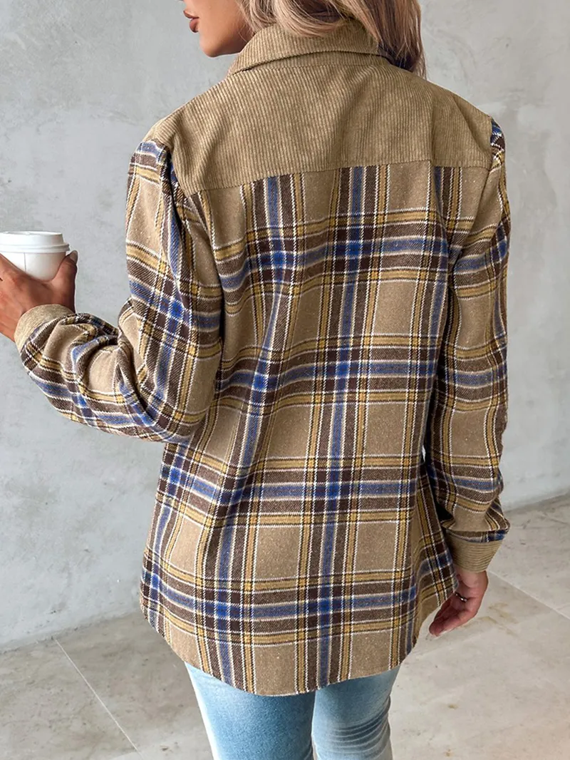 Women's Corduroy Plaid Single Breasted Jacket